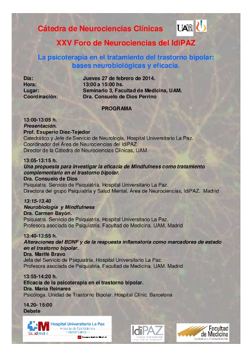 Programa del XXV Foro de Neurociencias 27 febrero